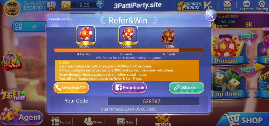 3 Patti Party Referral Rewards Program